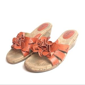 Boc Born Orange Leather Flower Sandals